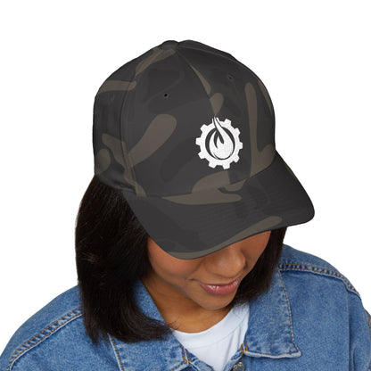 Fireball Gear - Flame & Gear - White - FlexFit Embroidered Baseball Cap