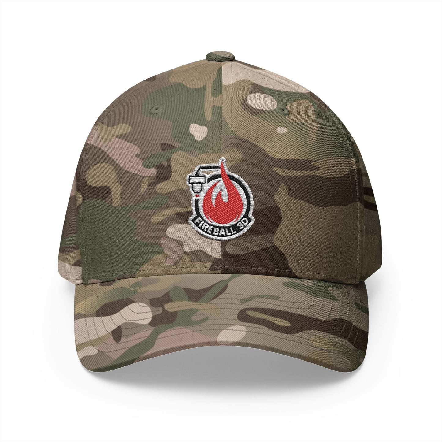 Fireball 3D - Brand Logo - Flame & Text - Red & White - Light Colors - FlexFit Cap