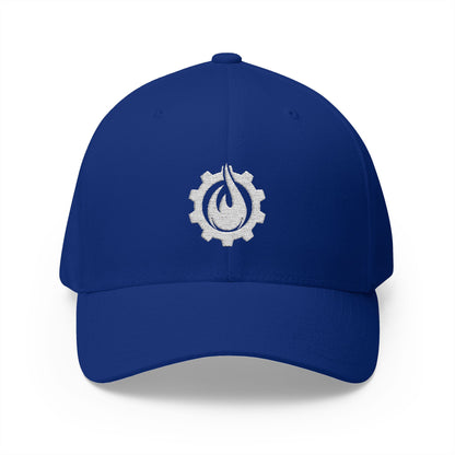 Fireball Gear - Flame & Gear - White - FlexFit Embroidered Baseball Cap