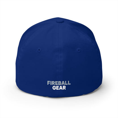 Fireball Gear - Brand Logo - Flame & Gear - Gray & White - FlexFit Cap