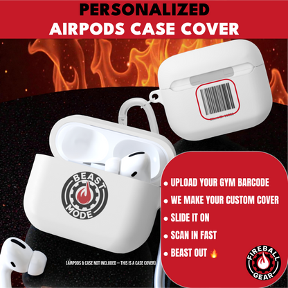 Beast Mode AirPods Case Cover – Black & Red Flame Gear – Personalized with Your Gym Barcode