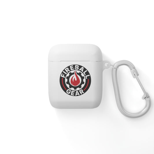 Fireball Gear - Flame & Gear Circle - Black & Red - Upload Own Personal Gym Barcode Image to be Printed on the Back - AirPods Case Cover