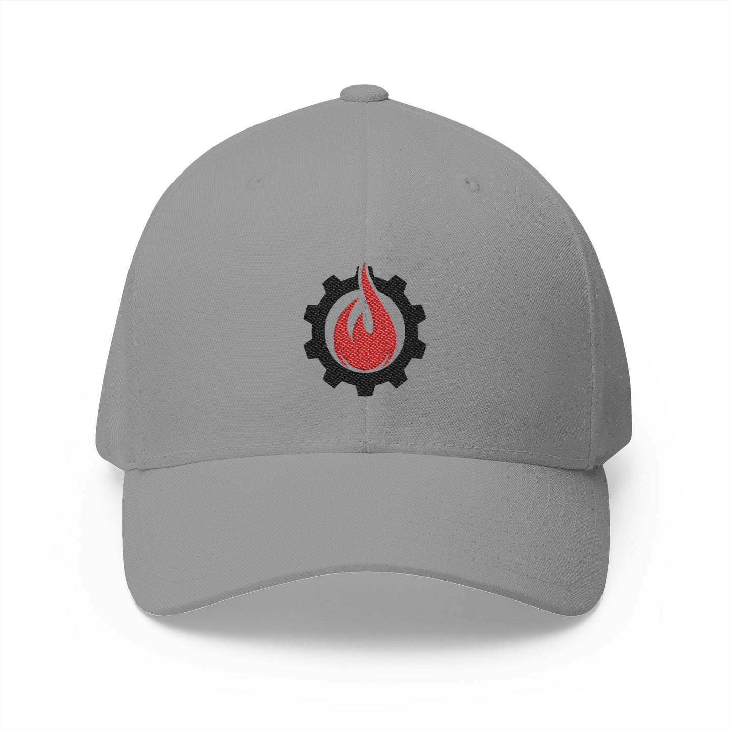 Fireball Gear - Brand Logo - Flame & Gear - Black & Red - FlexFit Cap