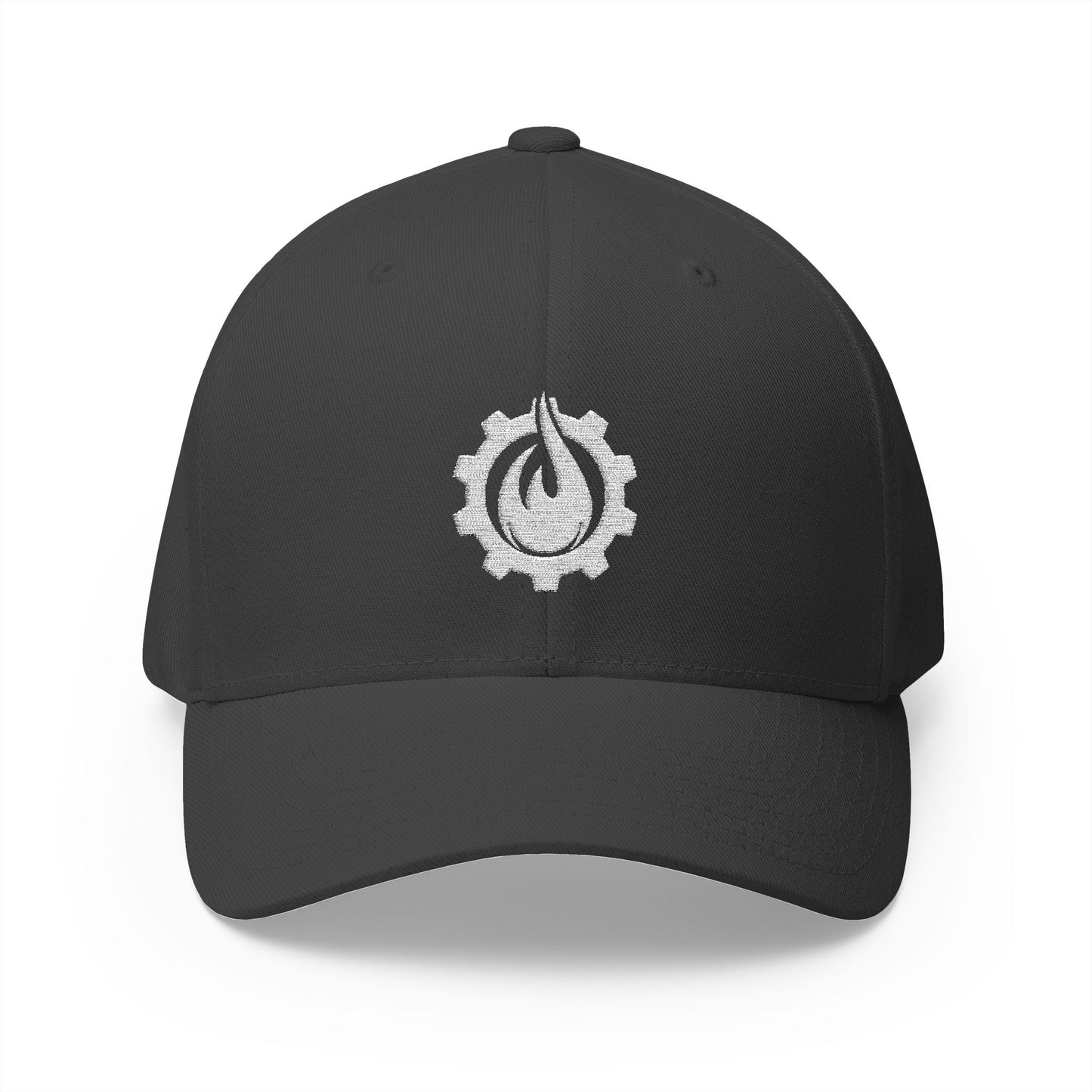 Fireball Gear - Flame & Gear - White - FlexFit Embroidered Baseball Cap