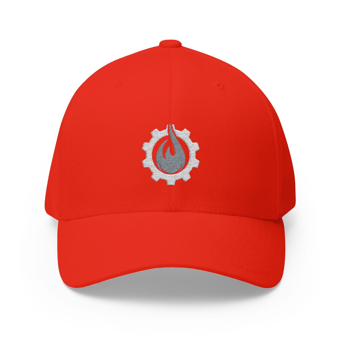 Fireball Gear - Brand Logo - Flame & Gear - Gray & White - FlexFit Cap