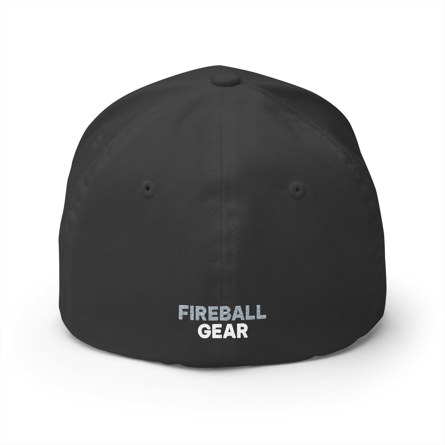 Fireball Gear - Brand Logo - Flame & Gear - Gray & White - FlexFit Cap